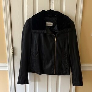 Cole Haan Women's Black Leather Jacket with Gold Zipper